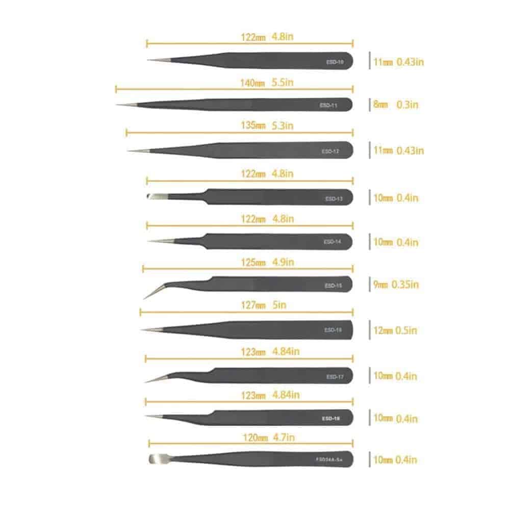 10-Piece Stainless Steel Anti-Static Precision Tweezer Set