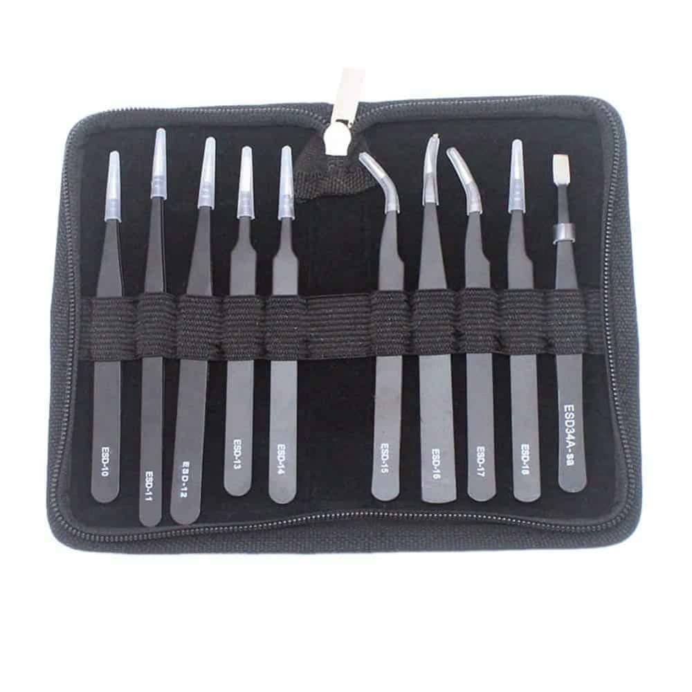 10-Piece Stainless Steel Anti-Static Precision Tweezer Set