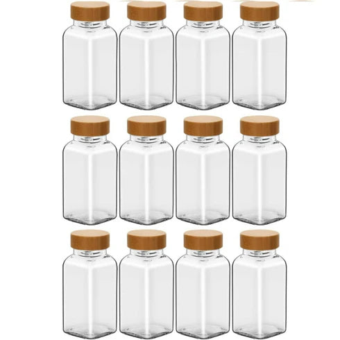 12 Pieces 4OZ Spice Jar Containers with Labels Funnel, Wooden Lid