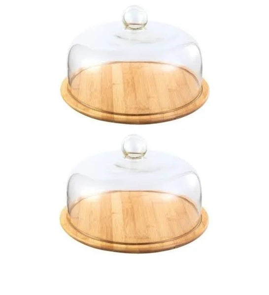 Cake Dome Food Cover with Wooden Base