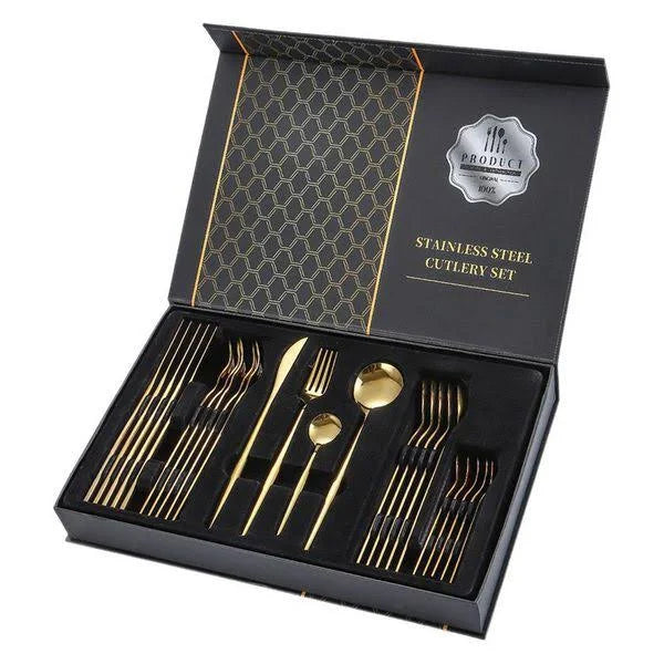 24 Piece Fork and Spoons Set-Gold