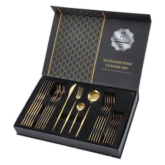 24 Piece Fork and Spoons Set-Gold